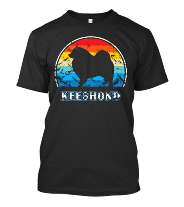 Keeshond Retro Silhouette Rainbow Stripes T-Shirt