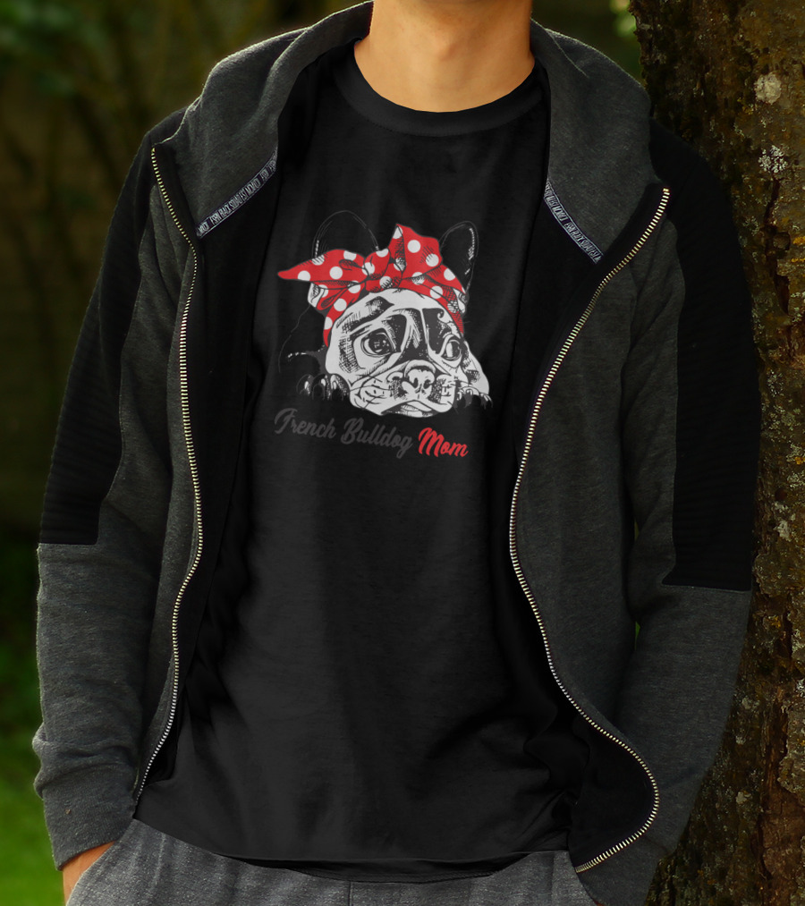 French Bulldog Mom With Red Polka Dot Bandana T-Shirt