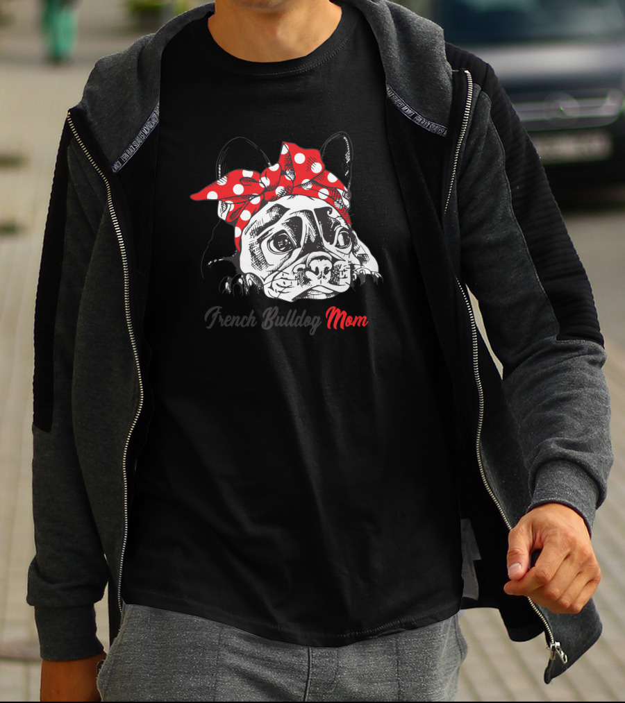 French Bulldog Mom With Red Polka Dot Bandana T-Shirt