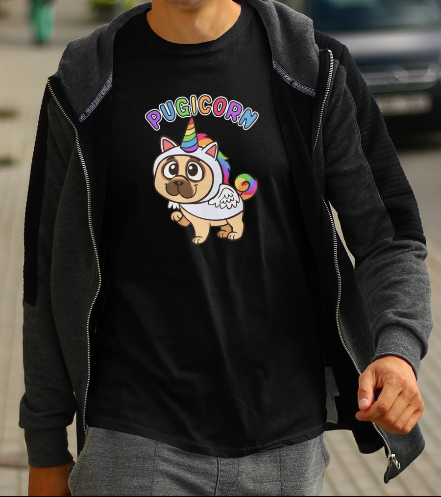 Pugicorn Majestic Unicorn Rainbow Pug Dog T-Shirt