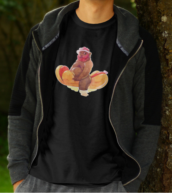 Stylish Bearded Pool Dude Relaxing On Inflatable Hot Dog T-Shirt