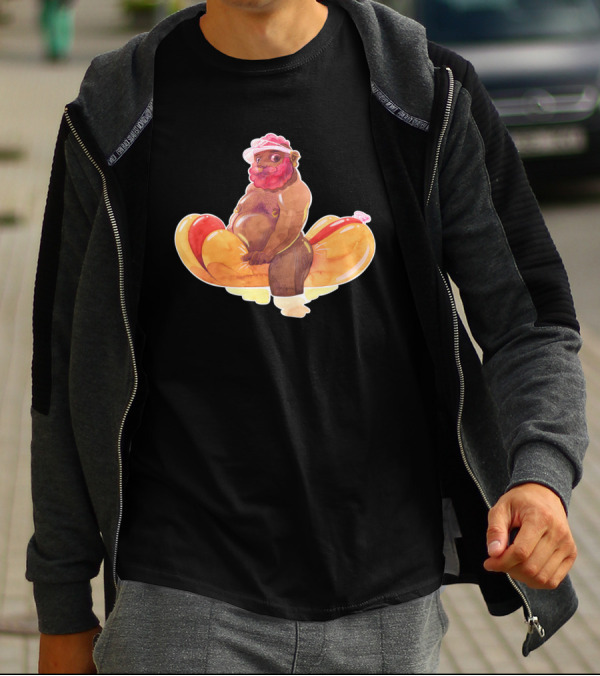Stylish Bearded Pool Dude Relaxing On Inflatable Hot Dog T-Shirt
