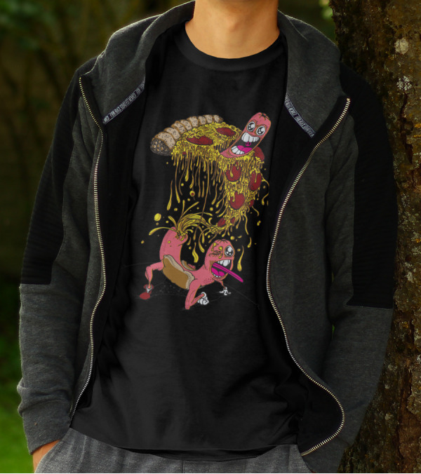 Melting Cheesy Slice And Animated Hot Dog Fun T-Shirt