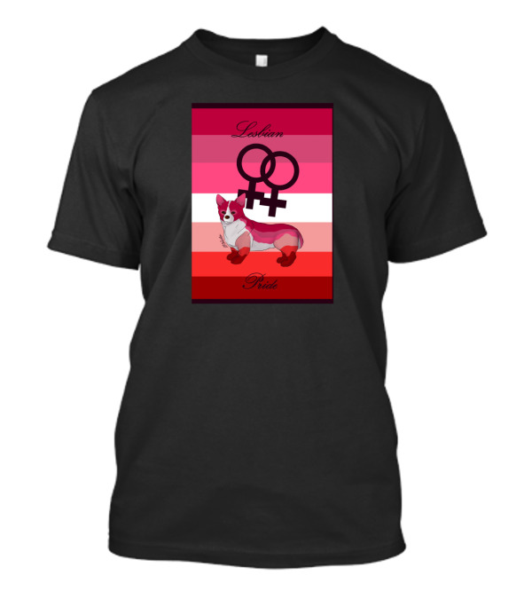 Lesbian Pride Dog With Interlinked Venus Symbols On Flag Background T-Shirt