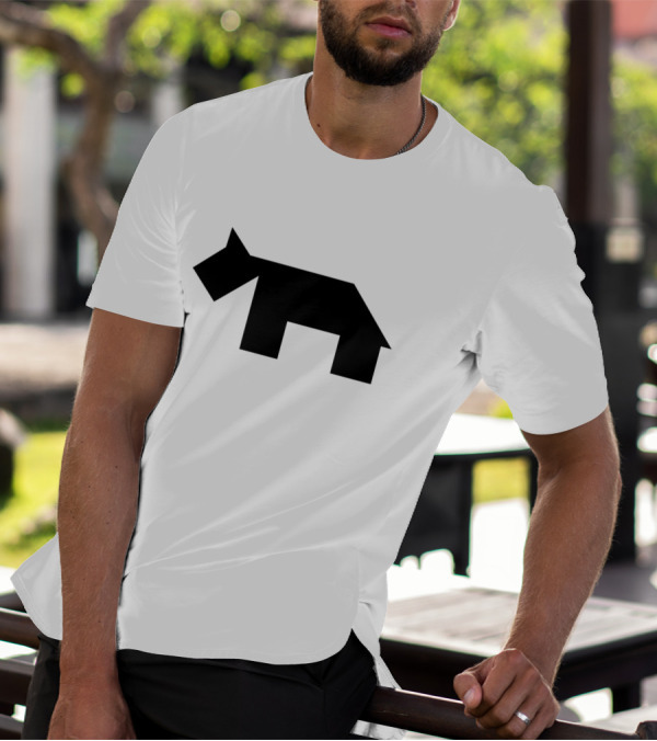 Black Dog Tangram Geometric Silhouette Design Minimalist T-Shirt