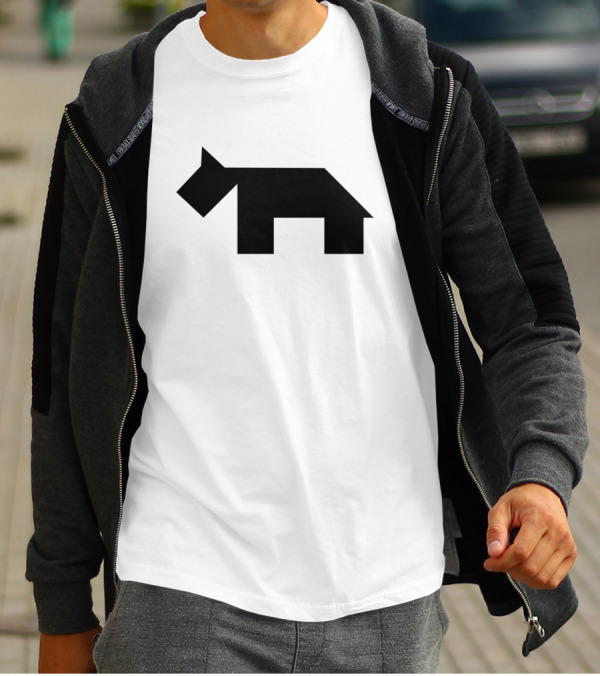 Black Dog Tangram Geometric Silhouette Design Minimalist T-Shirt