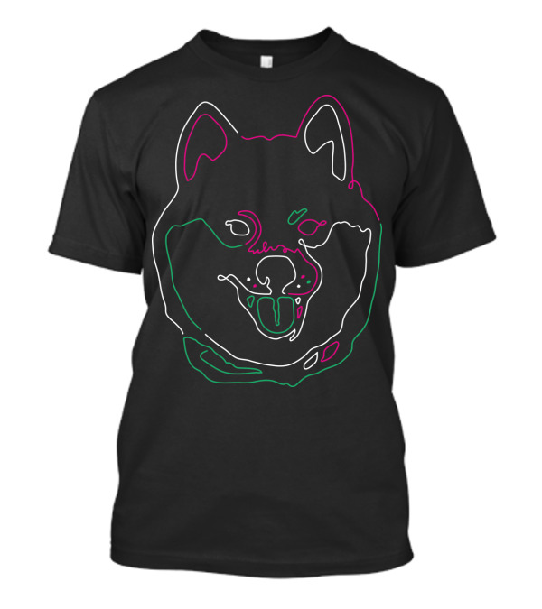 Neon Dog Face Outline In Vibrant Colors T-Shirt