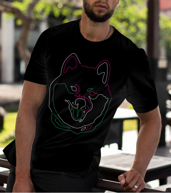 Neon Dog Face Outline In Vibrant Colors T-Shirt