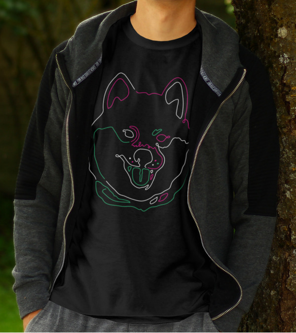 Neon Dog Face Outline In Vibrant Colors T-Shirt