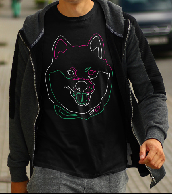 Neon Dog Face Outline In Vibrant Colors T-Shirt