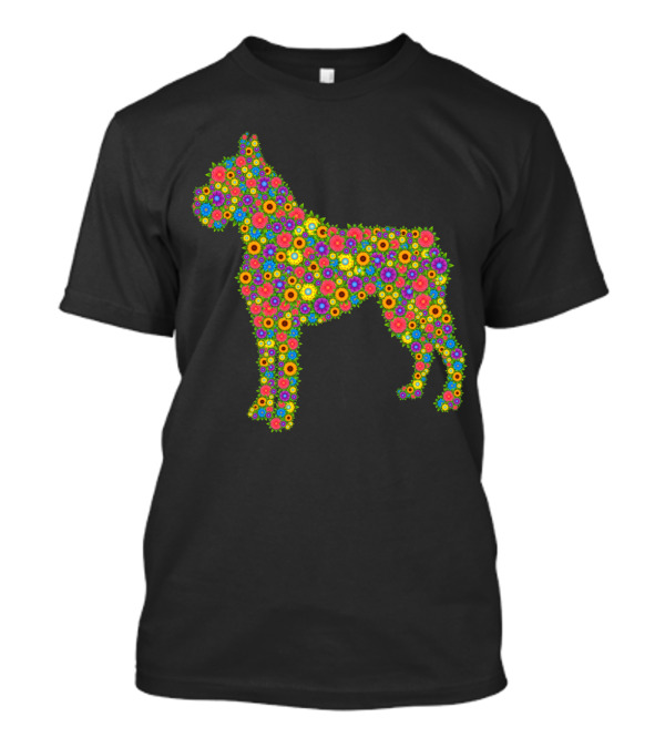 Boxer Dog Silhouette Filled With Vibrant Floral T-Shirt