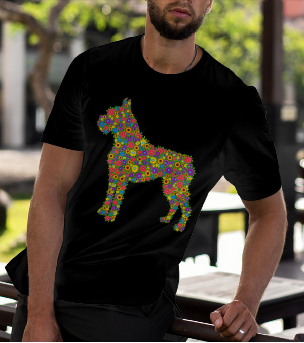 Boxer Dog Silhouette Filled With Vibrant Floral T-Shirt