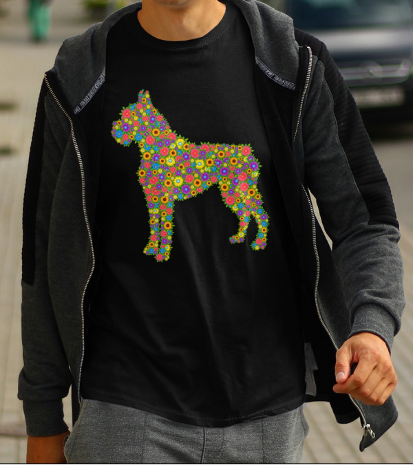 Boxer Dog Silhouette Filled With Vibrant Floral T-Shirt