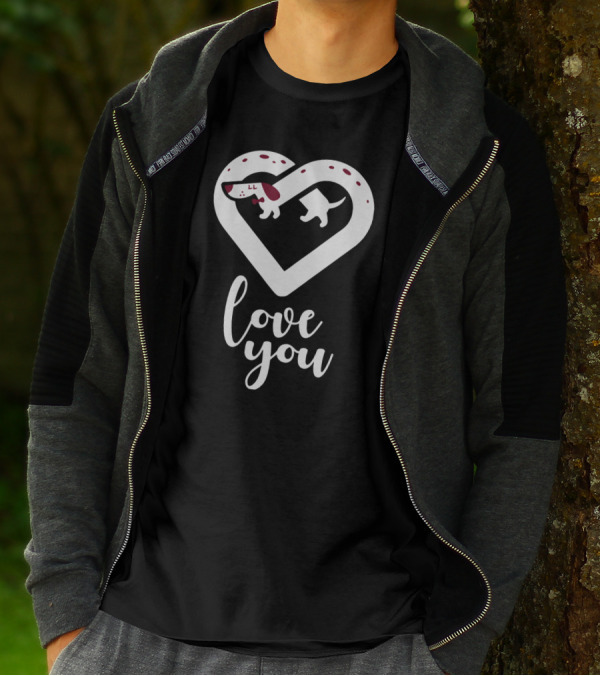 Love You Dachshund Heart Shape Dog T-Shirt