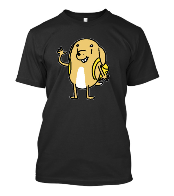 Friendly Cartoon Dog With Yellow Backpack Waving Adventure Fun T-Shirt