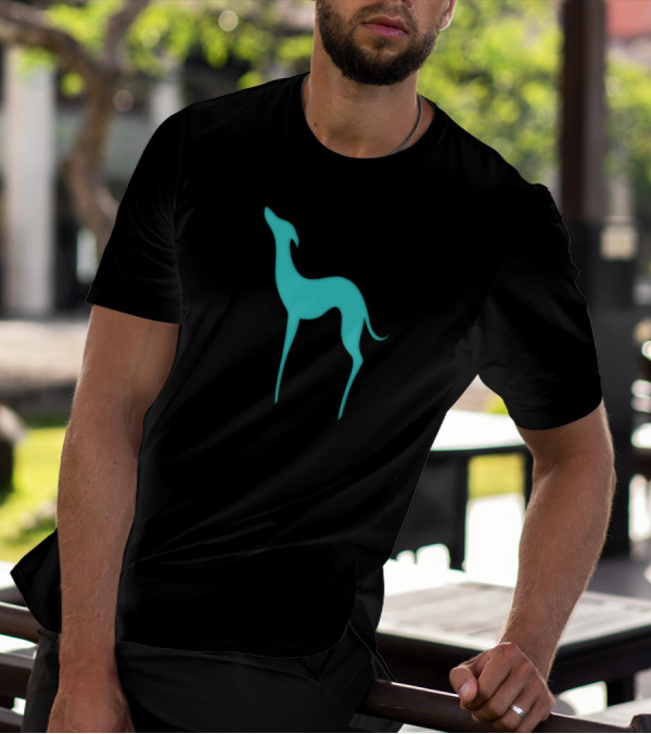 Greyhound Dog Silhouette In Neon Teal T-Shirt