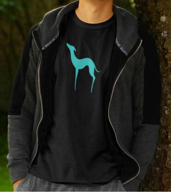 Greyhound Dog Silhouette In Neon Teal T-Shirt