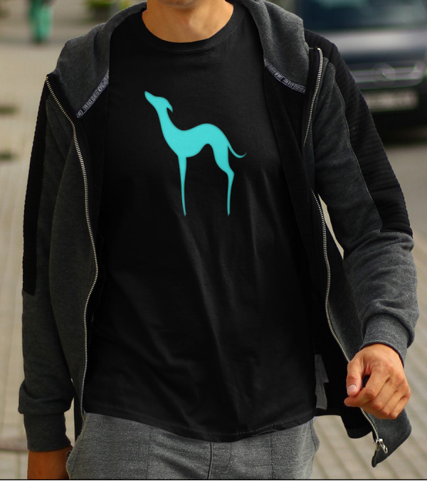 Greyhound Dog Silhouette In Neon Teal T-Shirt