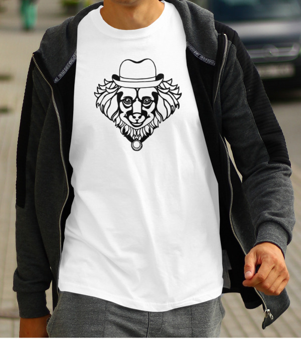 Dog Wearing Stylish Hat And Bowtie With Whimsical T-Shirt