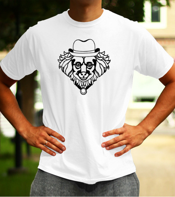 Dog Wearing Stylish Hat And Bowtie With Whimsical T-Shirt