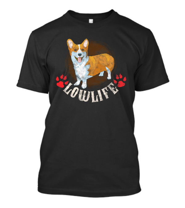 Lowlife Corgi With Playful Red Paw Prints T-Shirt