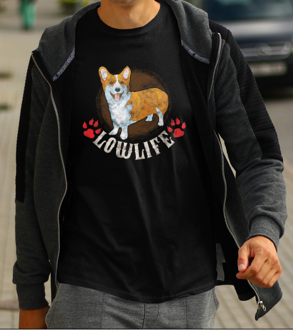Lowlife Corgi With Playful Red Paw Prints T-Shirt