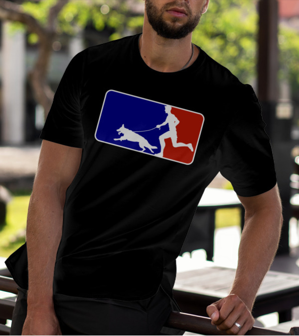 Major League Dog Walker Silhouette With Blue Red Sports T-Shirt