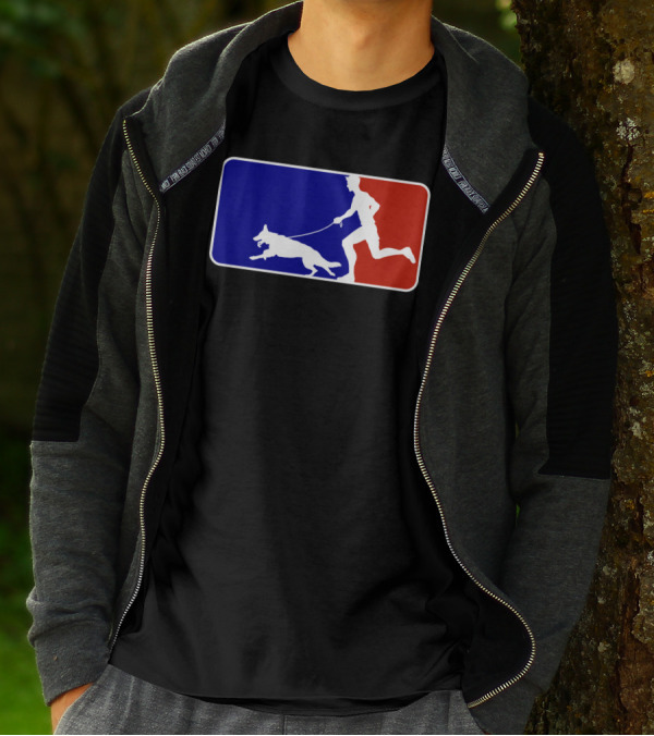 Major League Dog Walker Silhouette With Blue Red Sports T-Shirt