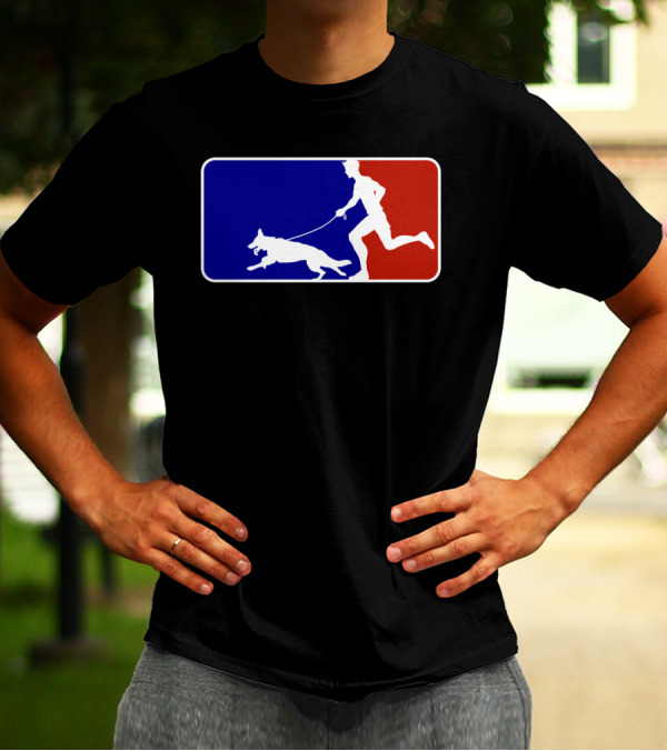 Major League Dog Walker Silhouette With Blue Red Sports T-Shirt