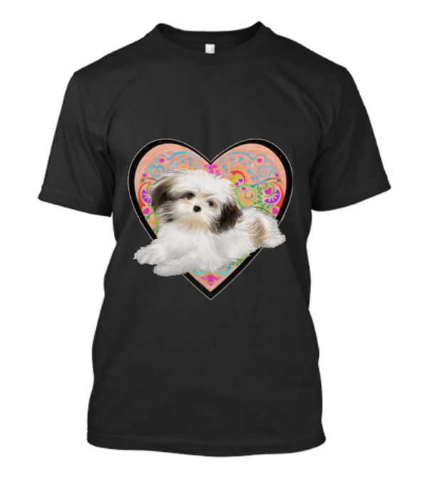 Adorable Puppy With Patterned Heart Valentine's Day T-Shirt