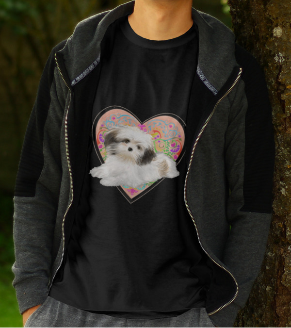 Adorable Puppy With Patterned Heart Valentine's Day T-Shirt