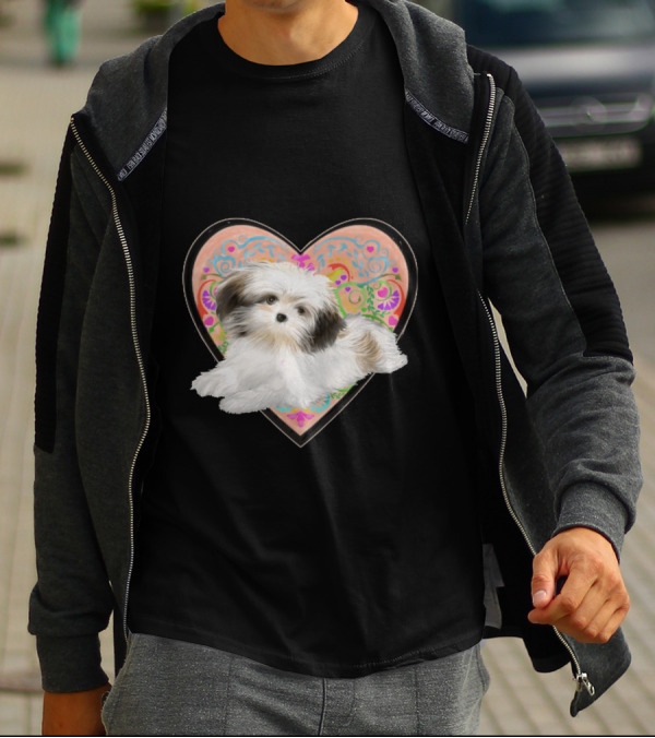 Adorable Puppy With Patterned Heart Valentine's Day T-Shirt