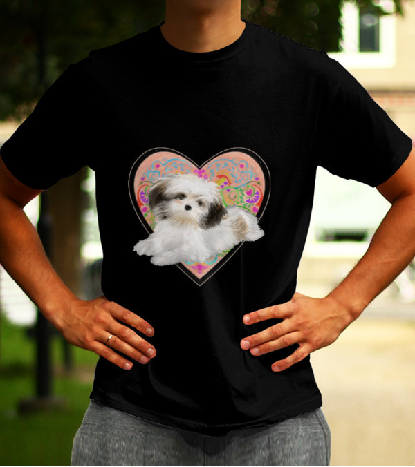 Adorable Puppy With Patterned Heart Valentine's Day T-Shirt