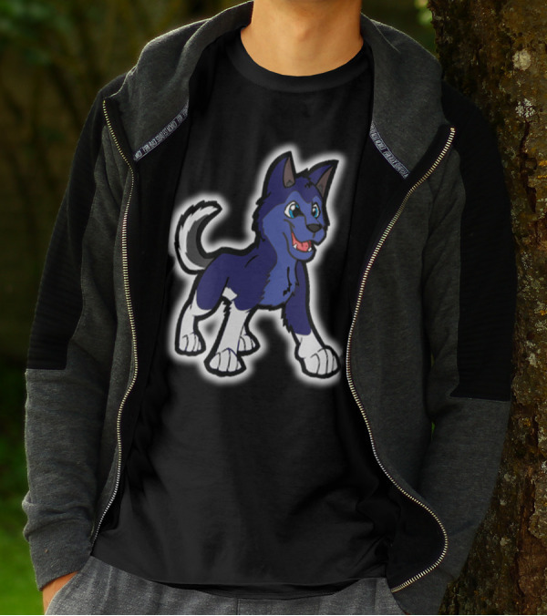 Playful Cartoon Blue Siberian Husky Puppy T-Shirt