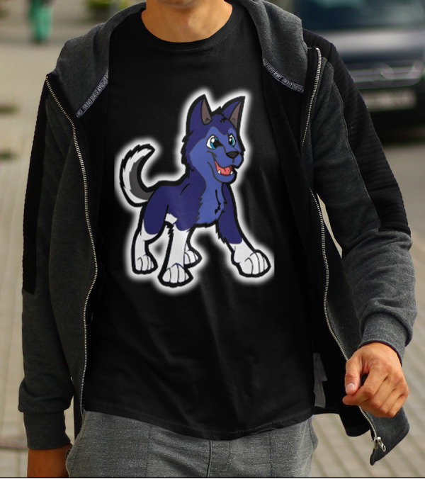 Playful Cartoon Blue Siberian Husky Puppy T-Shirt