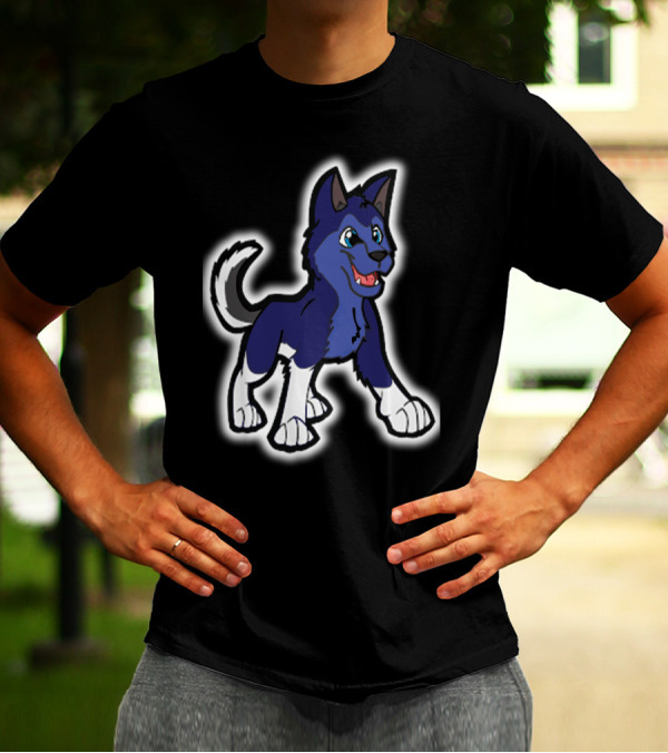 Playful Cartoon Blue Siberian Husky Puppy T-Shirt