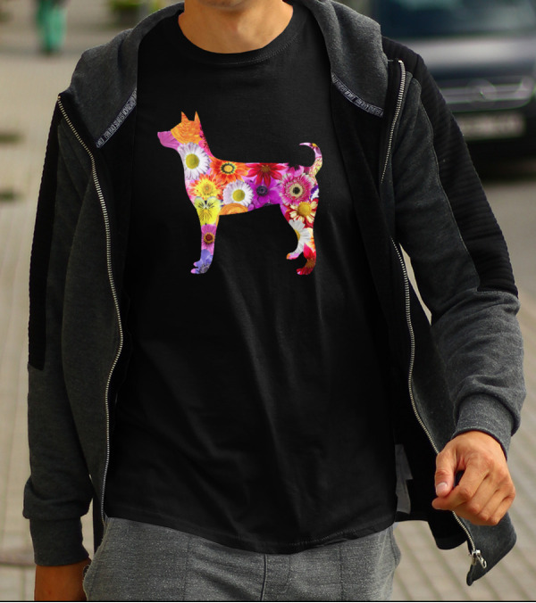 The Flowers Dog Silhouette With Multicolored Floral T-Shirt