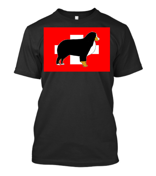 Bernese Mountain Dog Silhouette Against Swiss Flag Background T-Shirt