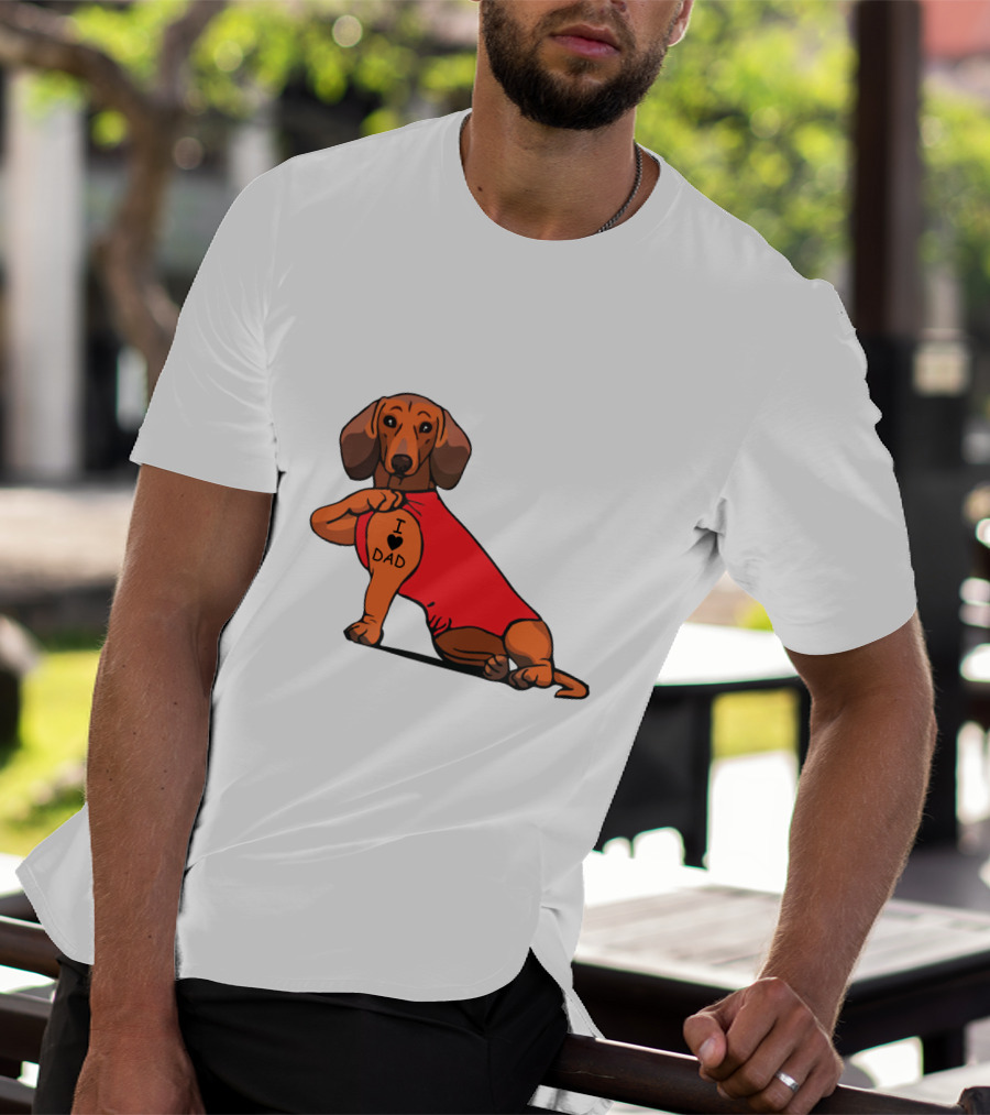 Dachshund I Love Dad Tattoo Red T-Shirt