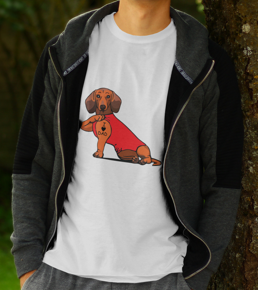 Dachshund I Love Dad Tattoo Red T-Shirt