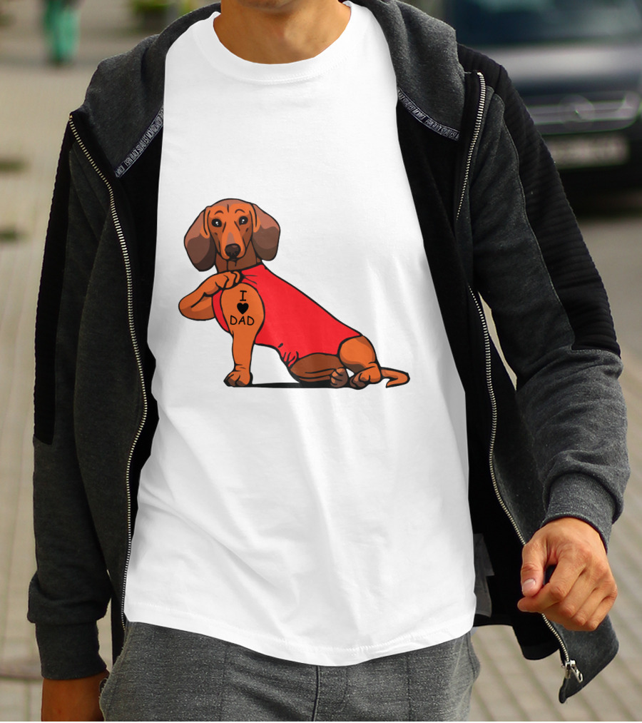 Dachshund I Love Dad Tattoo Red T-Shirt