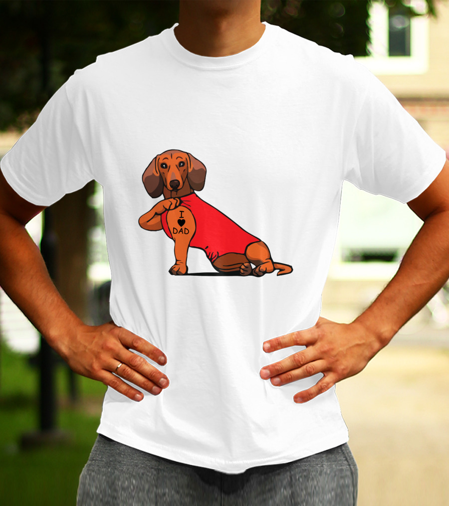 Dachshund I Love Dad Tattoo Red T-Shirt