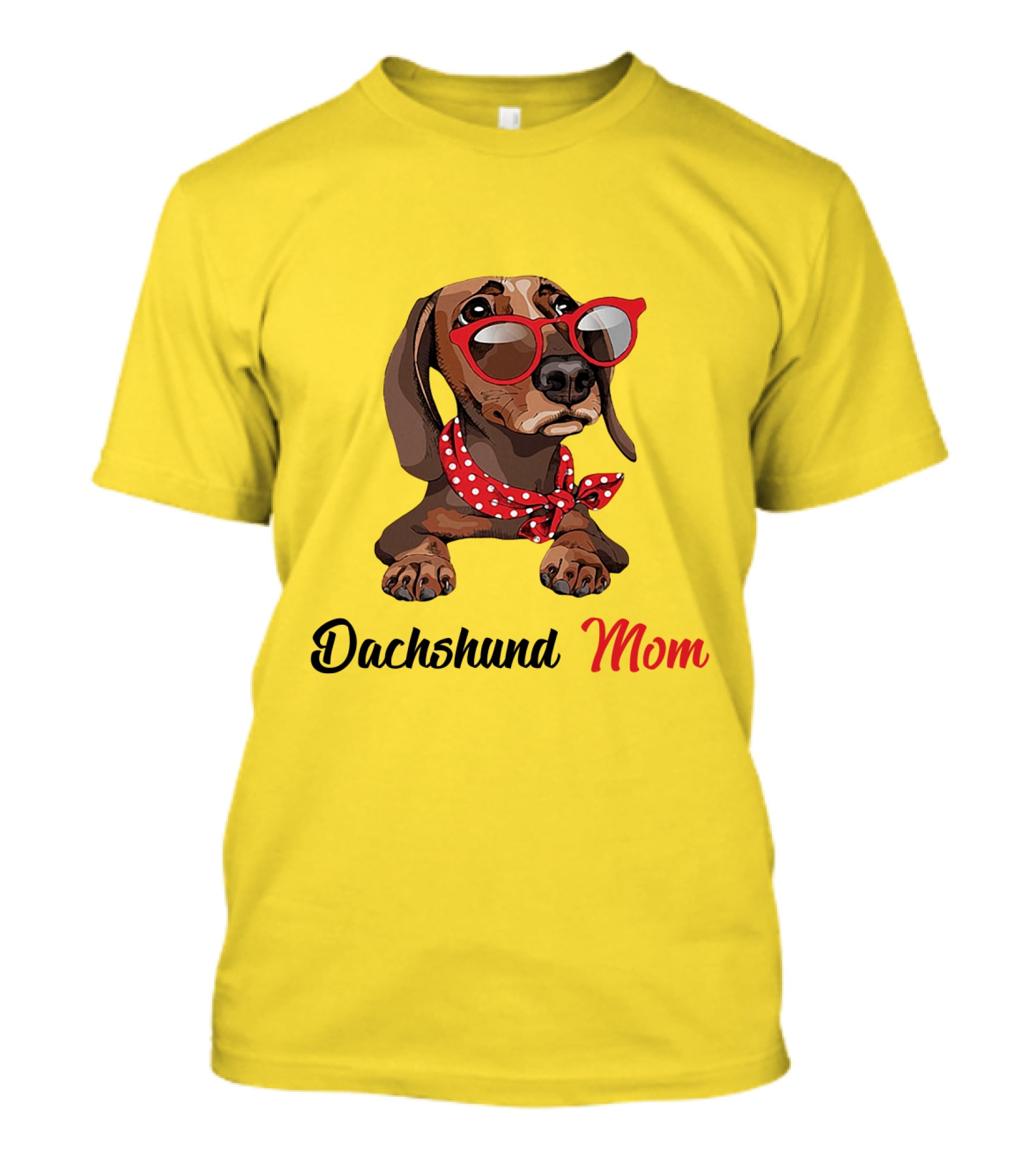 Dachshund Mom Red Glasses And Polka Dot Scarf T-Shirt
