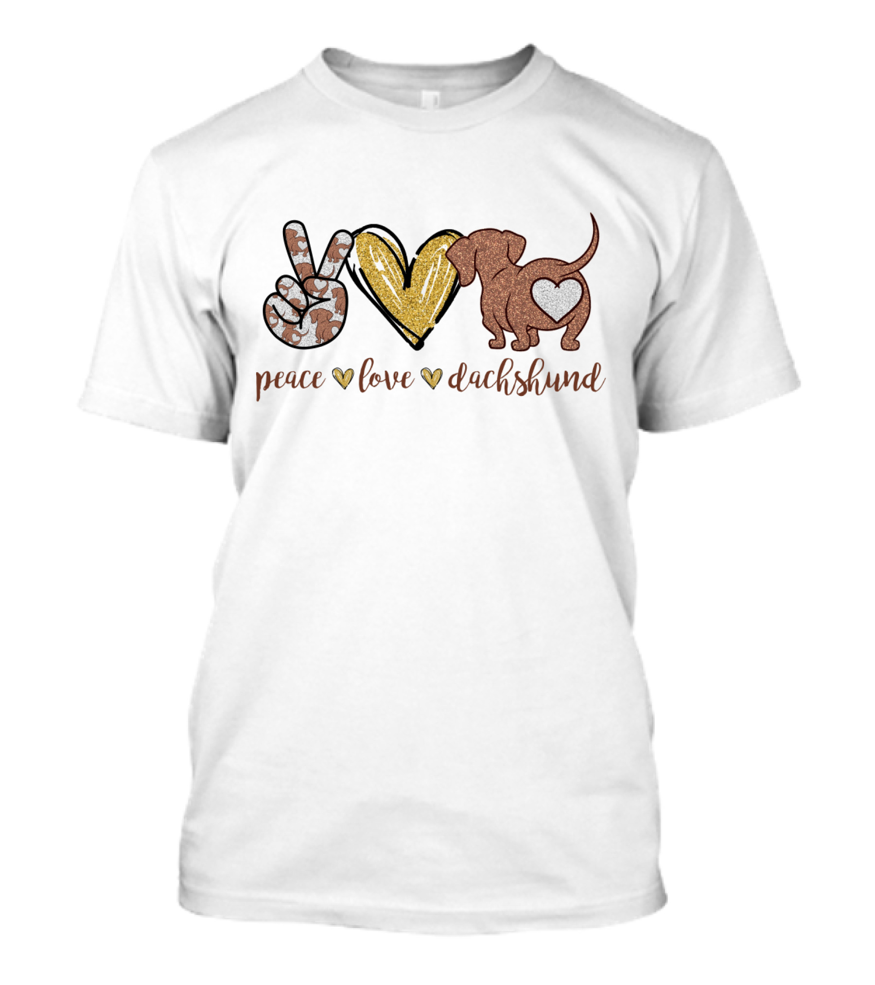 Peace Love Dachshund Camo Glitter Heart T-Shirt