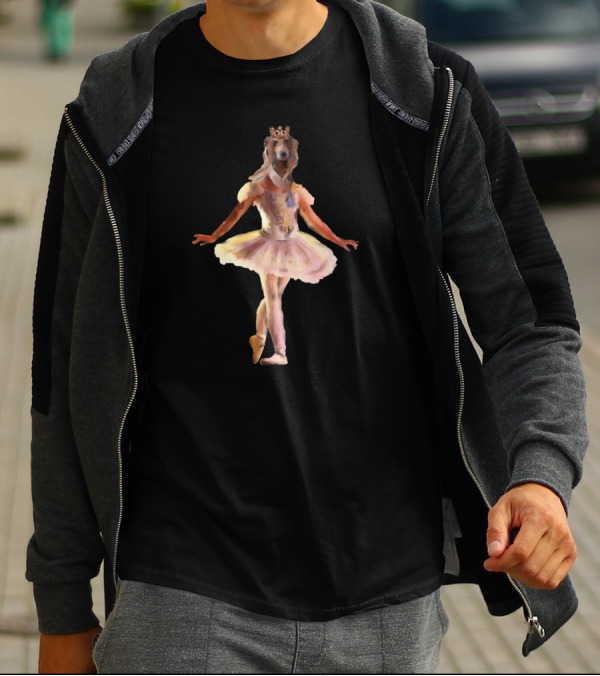 Crowned Ballerina Dog In Tutu With Golden Tiara And Pearls T-Shirt