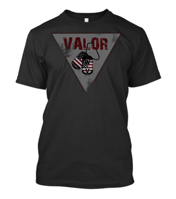 VALOR USA Flag Dog Tags WV Triangle Emblem T-Shirt