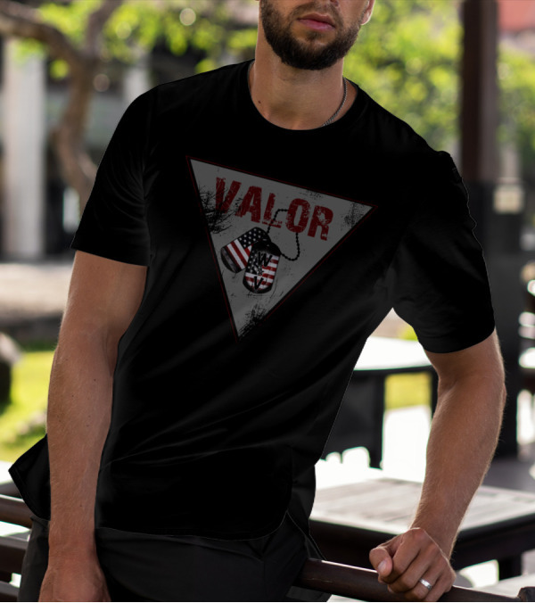 VALOR USA Flag Dog Tags WV Triangle Emblem T-Shirt