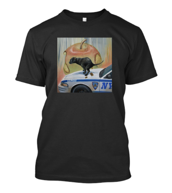 NYC Police Car With Black Dog And Apple Background T-Shirt