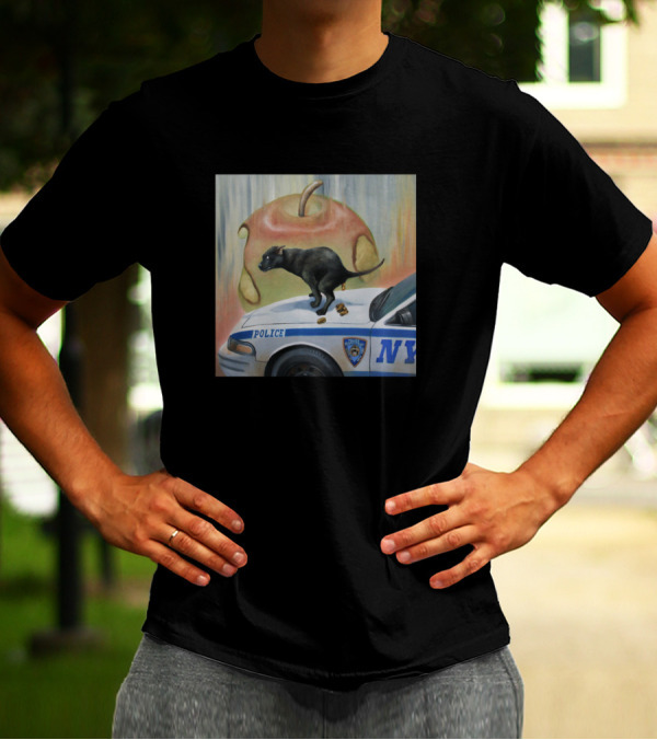 NYC Police Car With Black Dog And Apple Background T-Shirt