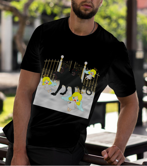 Dog Bites God Cerberus Attacks Angels At Golden Gates T-Shirt